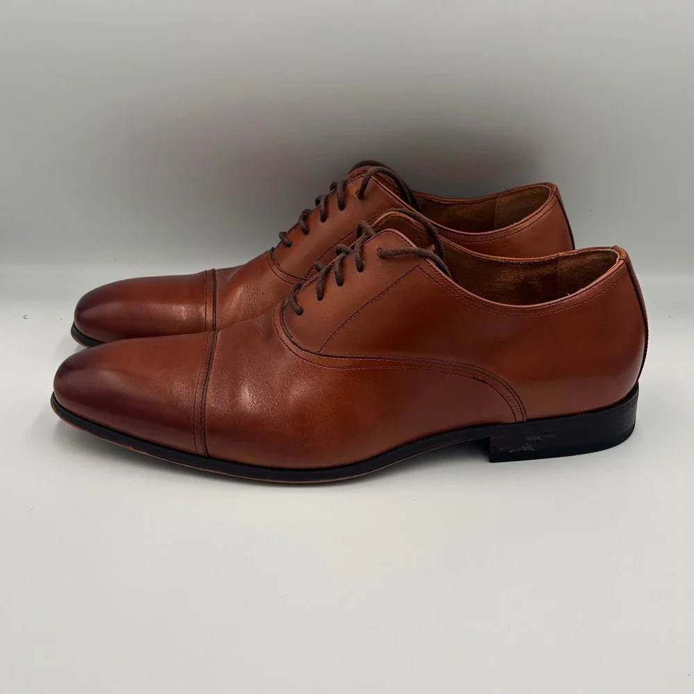 Florsheim Mens Cognac Brown Leather Cap Toe Oxford Dress Shoes 10D